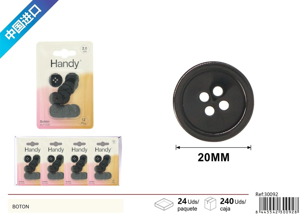 Botón negro y blanco tipo 32 - Accesorios de mercería