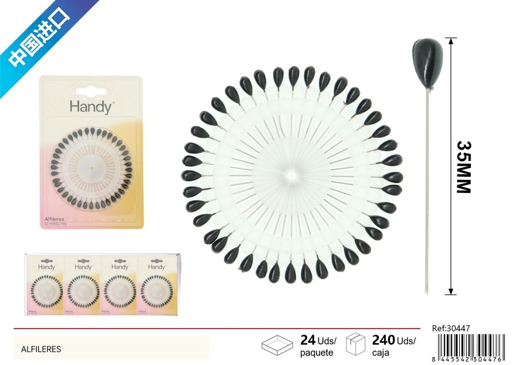 Alfileres en forma de pera negros - Accesorios de costura y manualidades