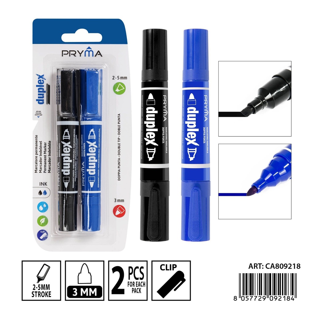 Marcador doble punta 5/3mm (2 unidades) negro/azul - Herramientas de escritura y marcadores