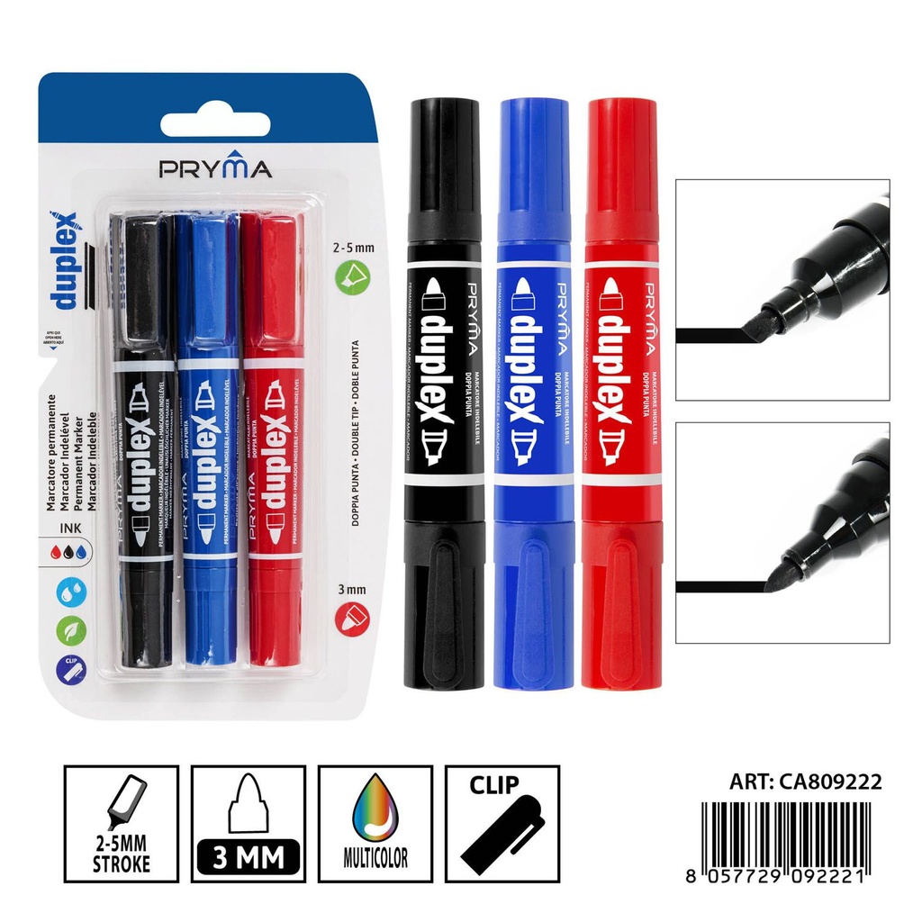 Marcador de doble punta 5/3mm 3PZ N/R/AZ - Herramientas de escritura