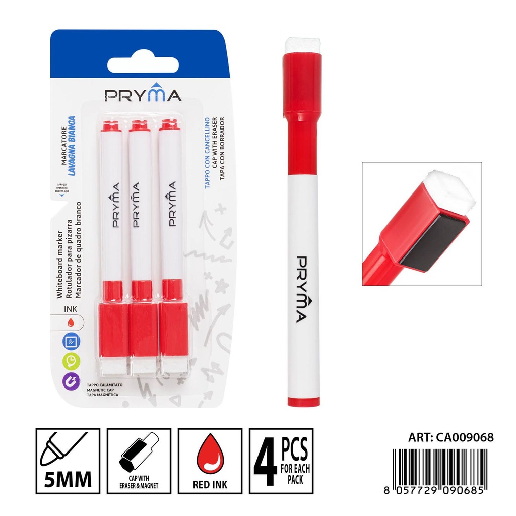 Ratullador de pizarra blanca color rojo 3PZ - Herramientas de escritura
