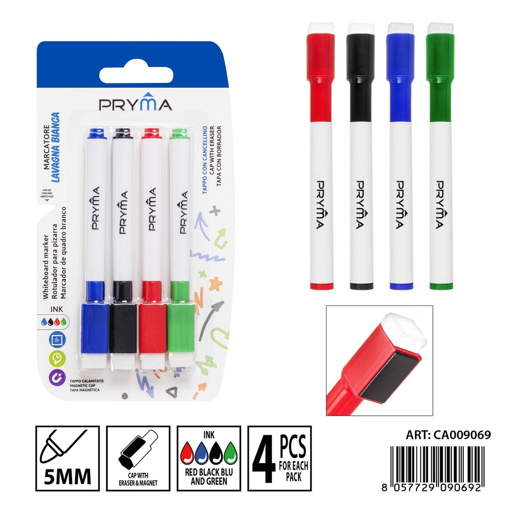 Rotulador para pizarra blanca con borrador 4PZ - Herramientas de escritura