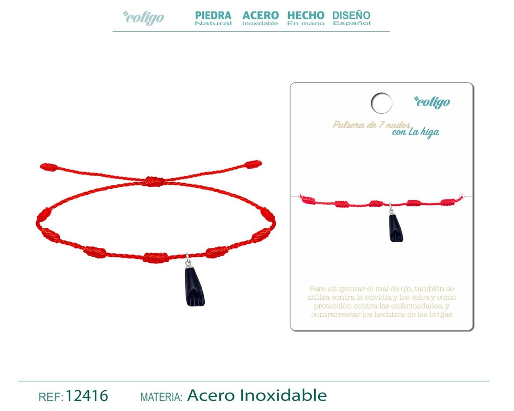 Pulsera de 7 nudos con higa negra - Joyería y bisutería