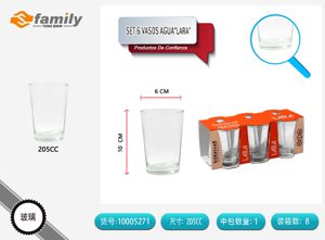 Set de 6 vasos de agua de vidrio 205 cc - Vidrio y cristalería