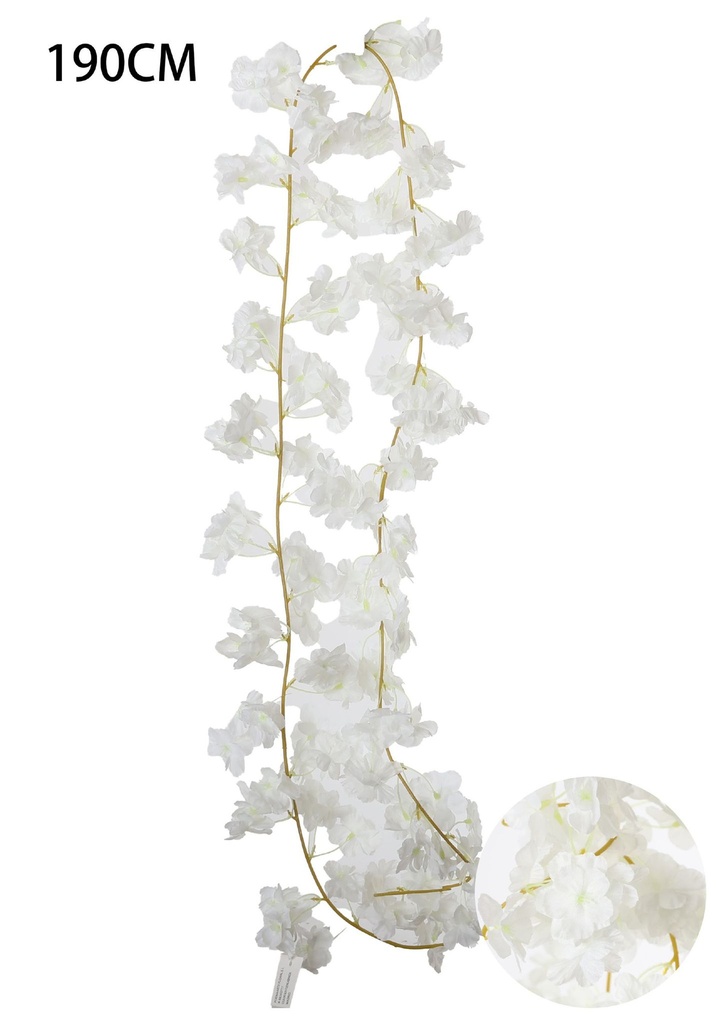 Rama decorativa de flor de cerezo de 135 cabezas 190 cm en blanco - Decoración floral