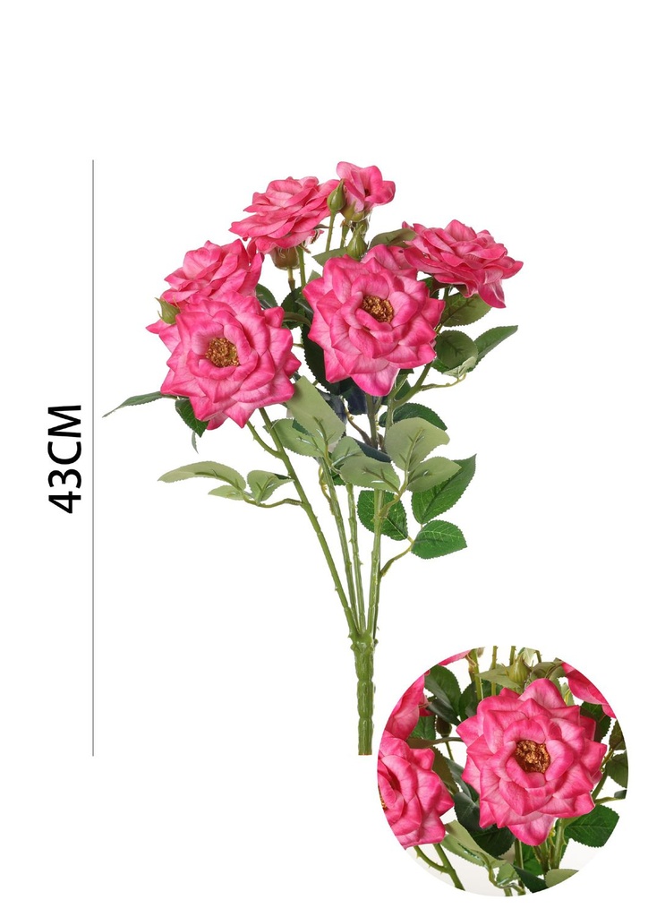 Ramo de flores artificiales - Rosa pequeña con hojas en 43 cm