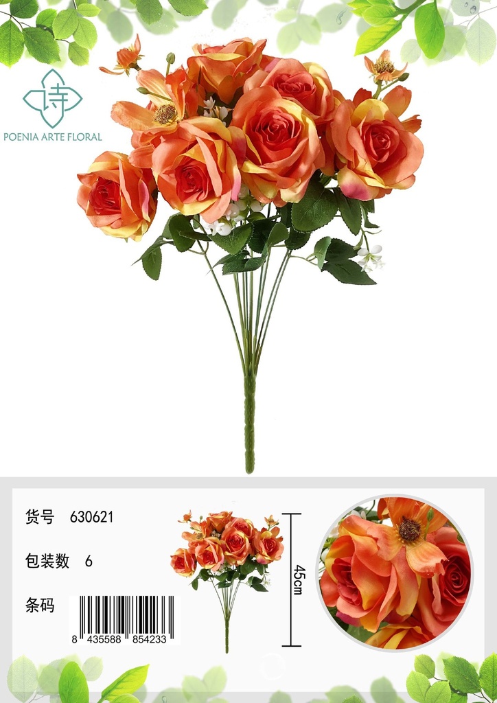 Ramo de flores artificiales - Manojo de 11 cabezas de rosas