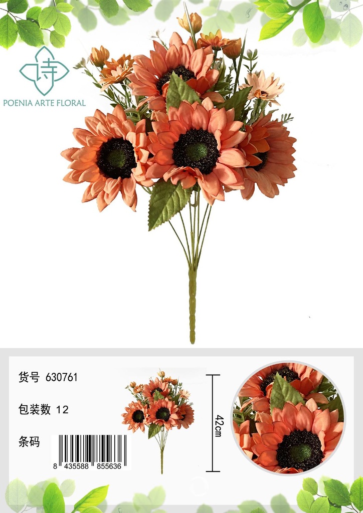 Ramo de 9 cabezas de girasoles - Ramo decorativo