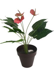 Bonsái artificial de 15 cabezas de flor roja en maceta de 50 cm - Planta decorativa