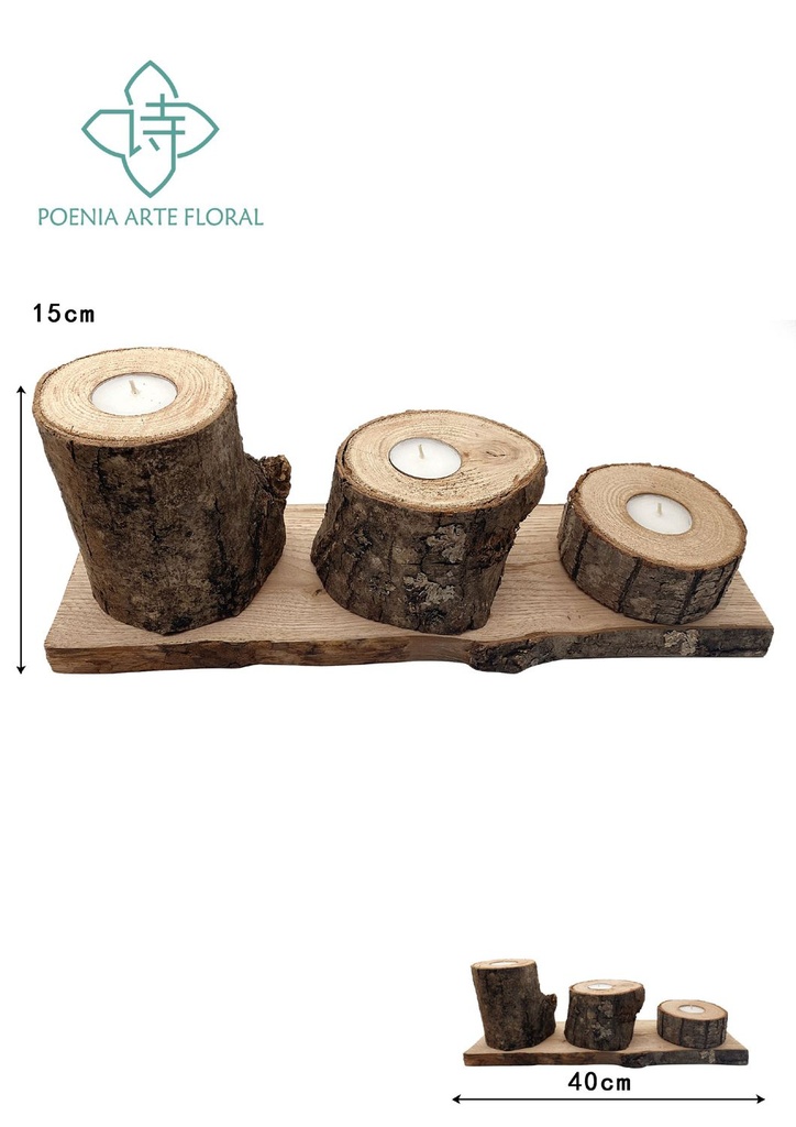 Bandeja portavelas de madera en 10-12 cm - Accesorio decorativo