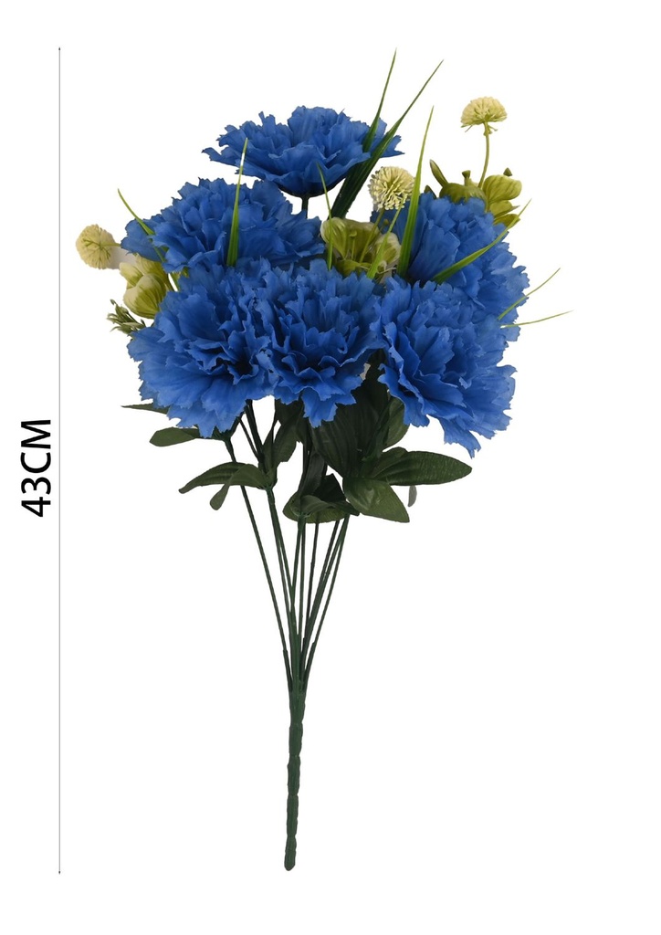 Ramo de claveles (9 cabezas) con flores y hierbas (6 flores, 3 hierbas)