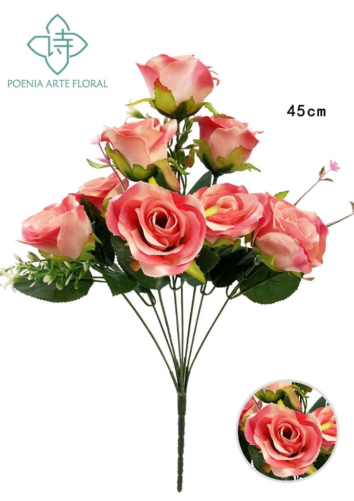 Ramo de rosas triángulo color sandía (8 cabezas)