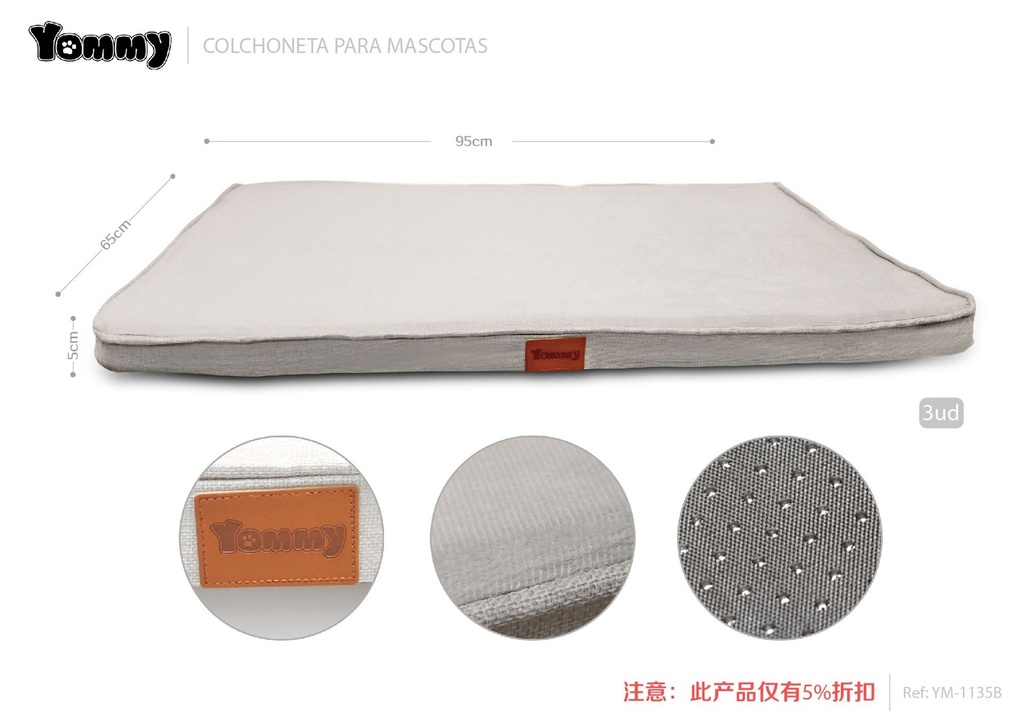 Colchoneta de espuma para mascota de 5 cm en gris 65*95 cm - Alfombrillas de calidad para mascotas
