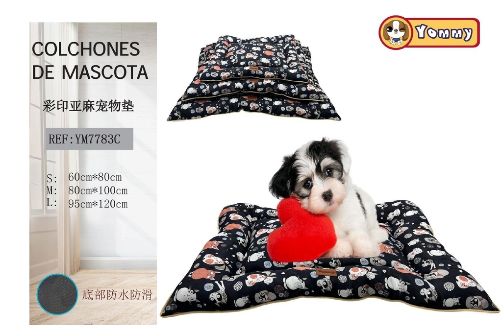 Cuna de perro (juego de 3 piezas) azul con estampado - Accesorios para mascotas