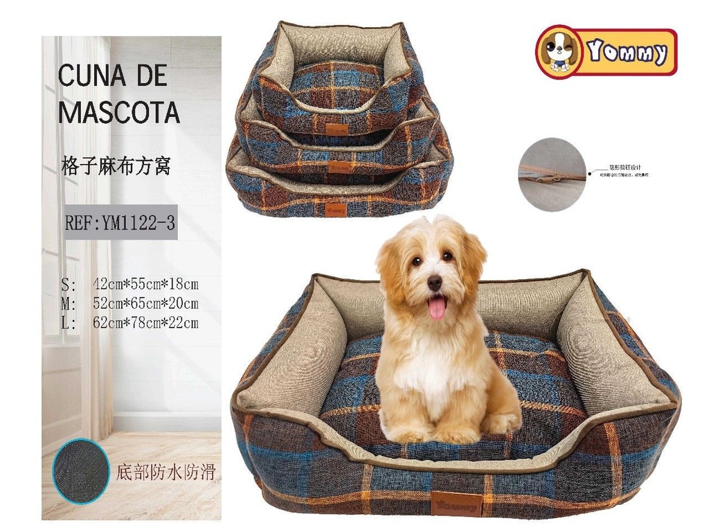 Cuna de perro a cuadros azules - Accesorios de mascotas
