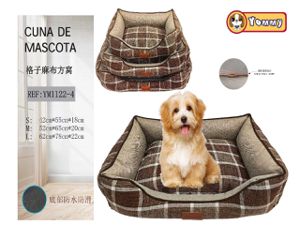 Cuna de perro 3 piezas de lienzo a cuadros marrón 1122-4 - Detalles que importan