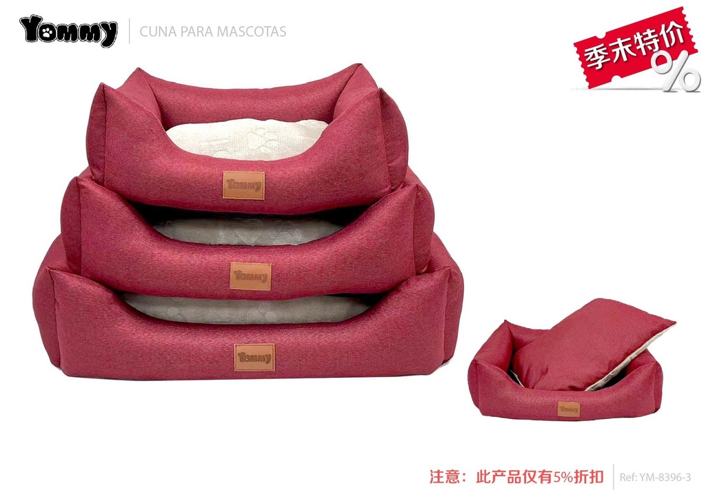Cuna de perro en tela de punto y felpa, set de 3 piezas en color burdeos - Accesorios para mascotas