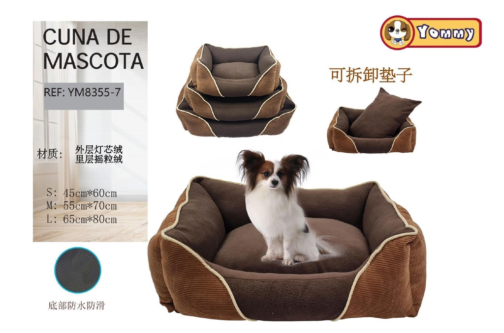 Cuna de perro en terciopelo y peluche, set de 3 piezas en marrón - Accesorios para mascotas