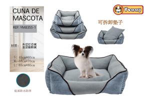 Cuna de perro de terciopelo y peluche gris azul en set de 3 piezas - Camas de lujo para perros