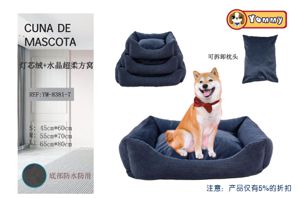 Cuna de perro de terciopelo y cristal ultra suave color azul oscuro en set de 3 piezas - Camas de lujo para perros