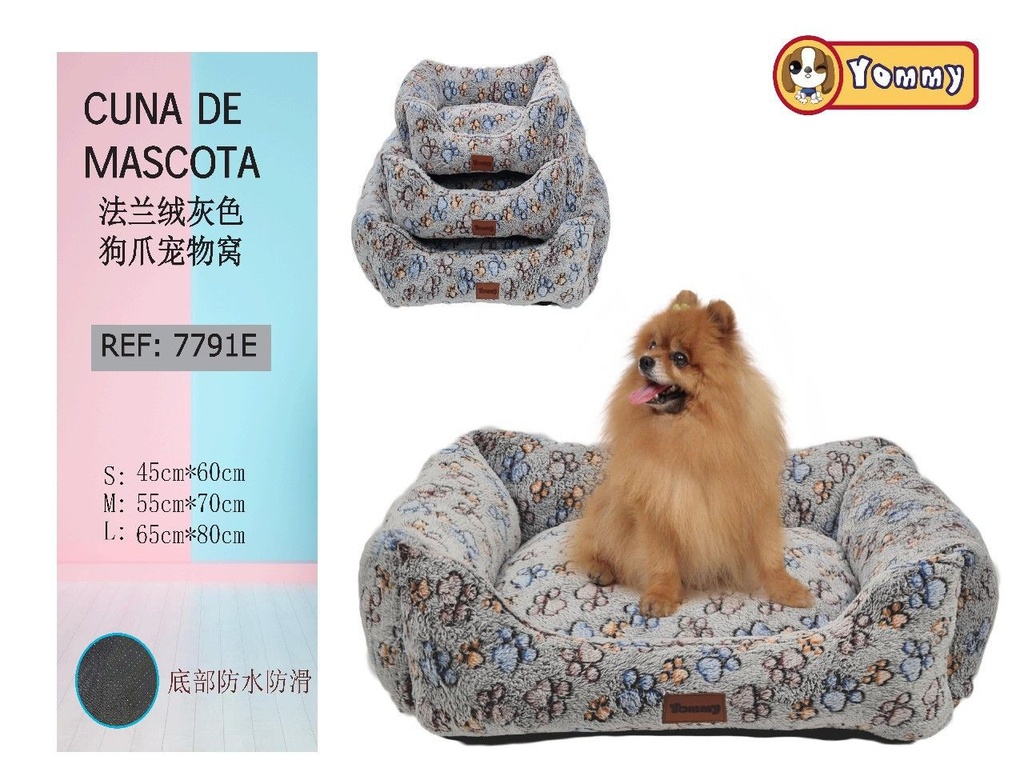 Cuna de perro de franela tres piezas con diseño de huella - Productos para mascotas
