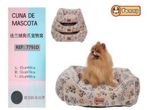 Cuna de perro de franela en set de 3 piezas color marrón con diseño de huella - Camas de lujo para perros