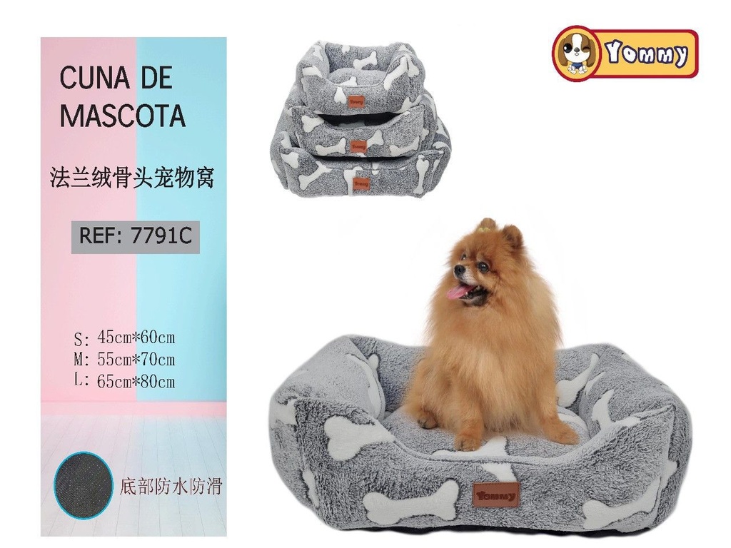 Cuna de perro de franela - Tres piezas en color gris