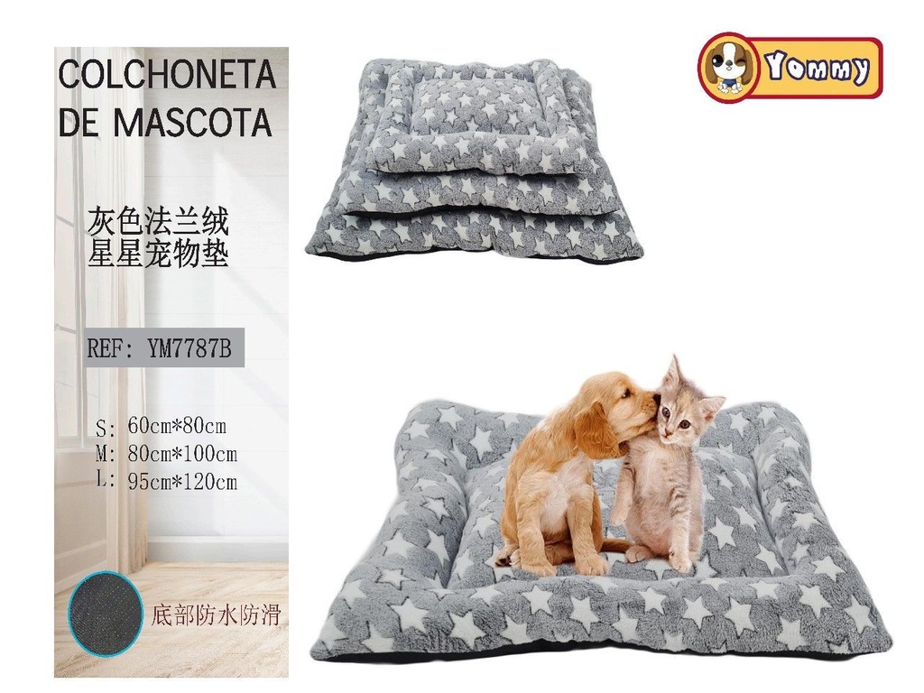 Colchoneta de perro de franela 3 piezas en gris con estrellas - Accesorios cómodos para mascotas