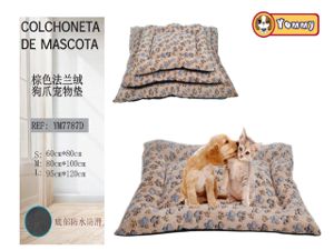Colchoneta de perro de franela en set de 3 piezas color marrón con diseño de huella - Accesorios de lujo para mascotas