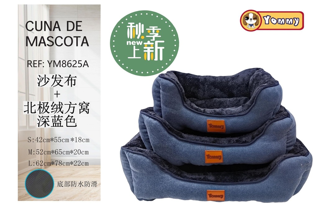 Cuna de perro de mezclilla y forro polar en azul marino - Accesorios para mascotas