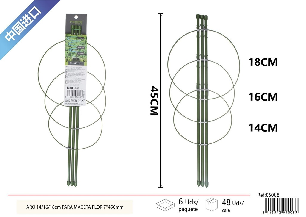 Aro soporte para maceta de flor 14/16/18 cm - Accesorios de jardinería y tutores