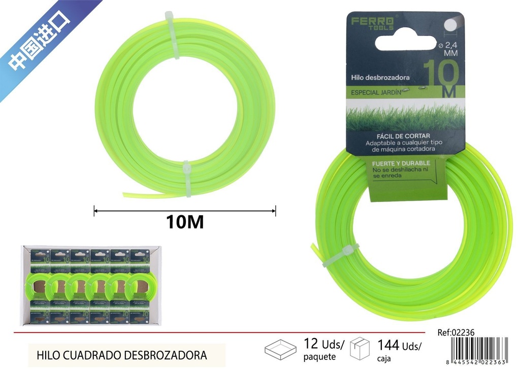 Hilo redondo desbrozadora 2.4x10 m - Accesorios para jardinería