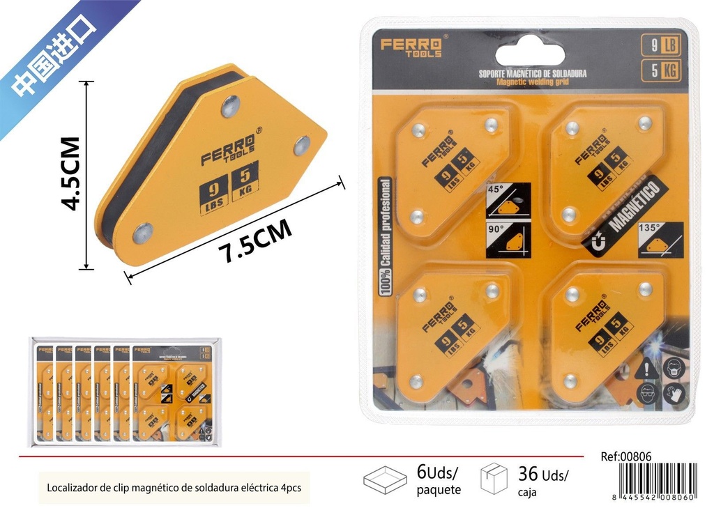 Escuadra magnética para soldar 4 pcs - Herramientas de ferretería