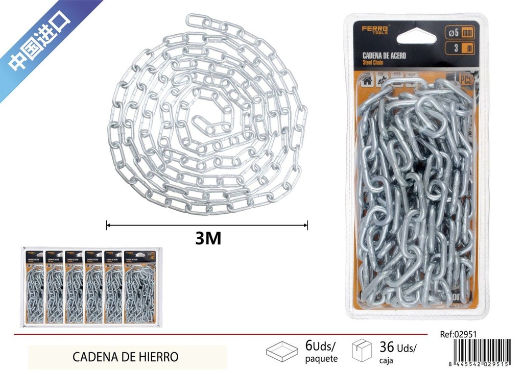 Cadena de hierro 5 mm x 3 m - Cadenas y accesorios de ferretería