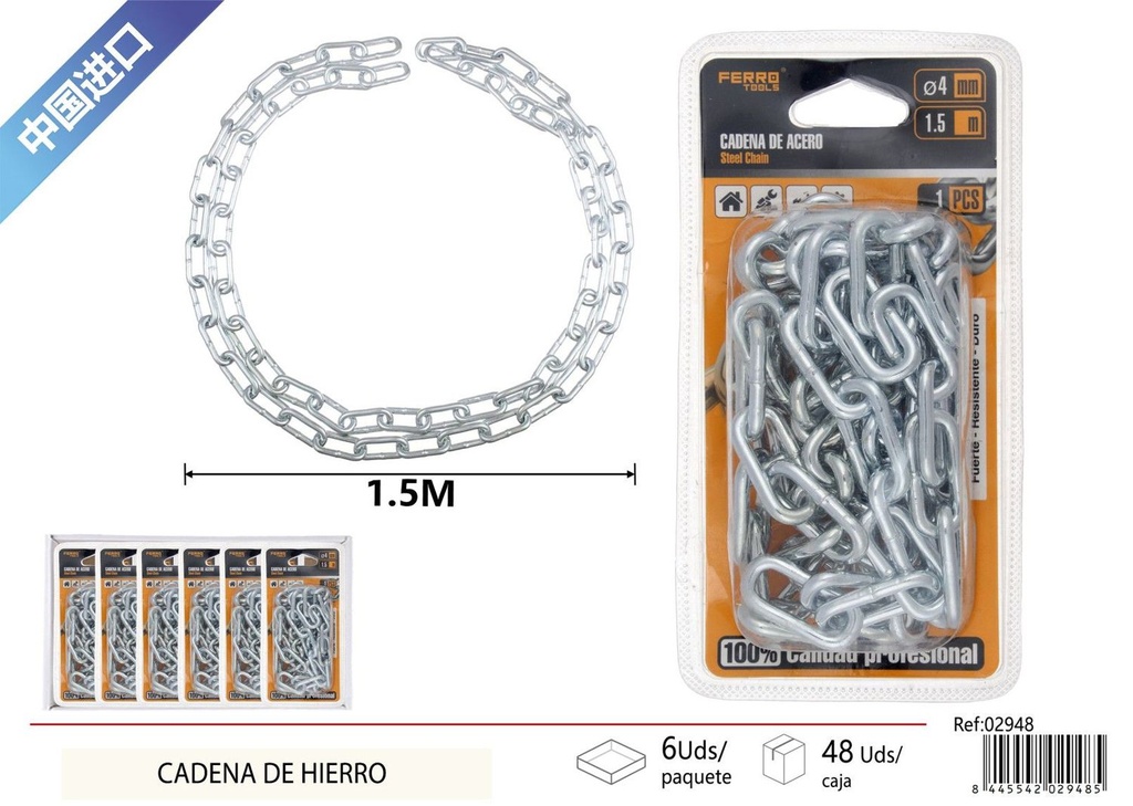 Cadena de hierro 4 mm x 1.5 m - Cadenas de seguridad y accesorios
