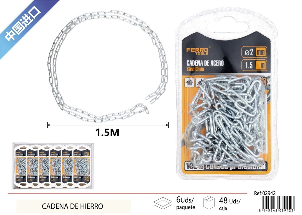 Cadena de hierro 2 mm x 1.5 m - Cadenas y seguridad