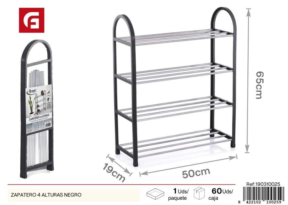Zapatero de 4 alturas negro - Mueble de almacenamiento para calzado