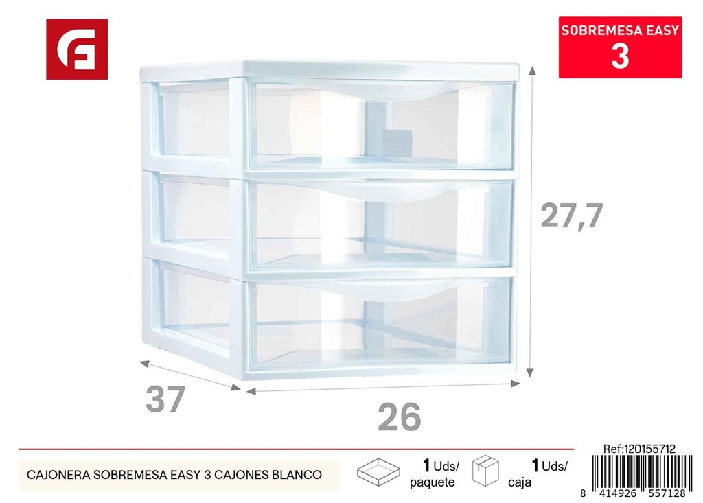Cajonera sobremesa Easy 3 cajones color blanco - Muebles de oficina y almacenamiento