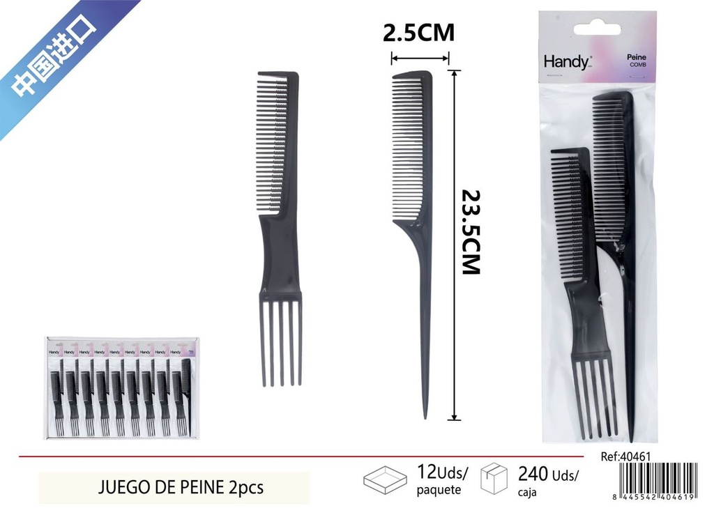 Juego de peine negro 2 piezas - Cuidado personal y peinado