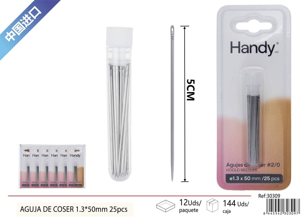 Agujas de coser 2/0 1.3*50mm 25pcs - Accesorios de costura