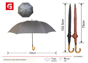 Paraguas largo negro con madera - Artículos para la lluvia