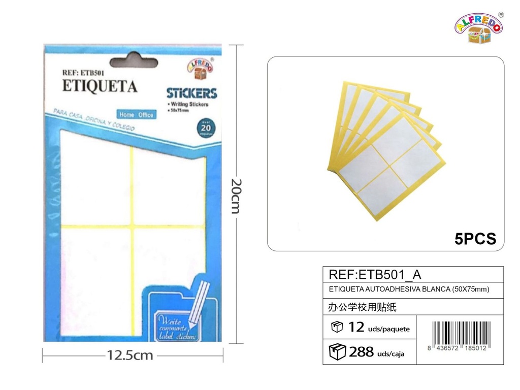 Etiqueta autoadhesiva blanca (50x75mm) 12,5x20cm - Etiquetas de oficina