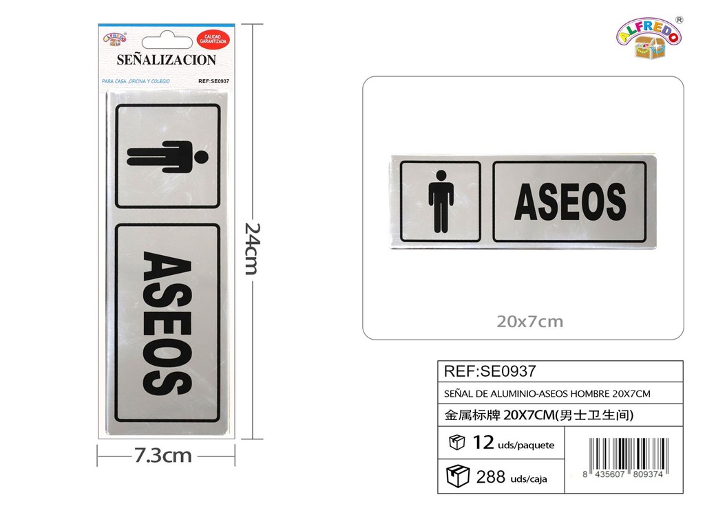 Señal de aluminio - Aseos hombre 20x7cm - Señales metálicas