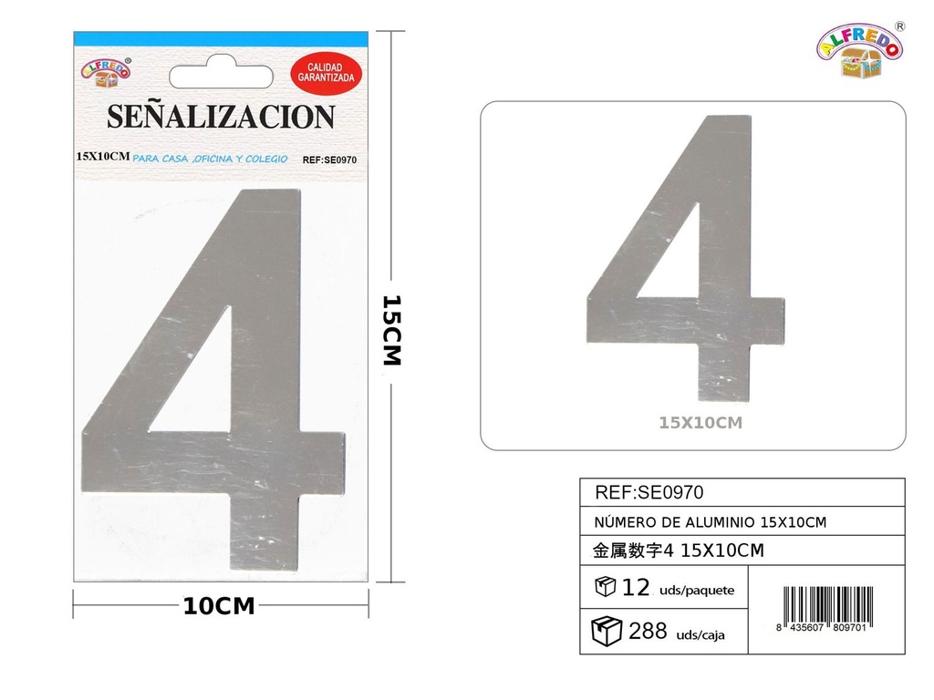 Señal de aluminio - Número 4 15x10cm - Señales metálicas