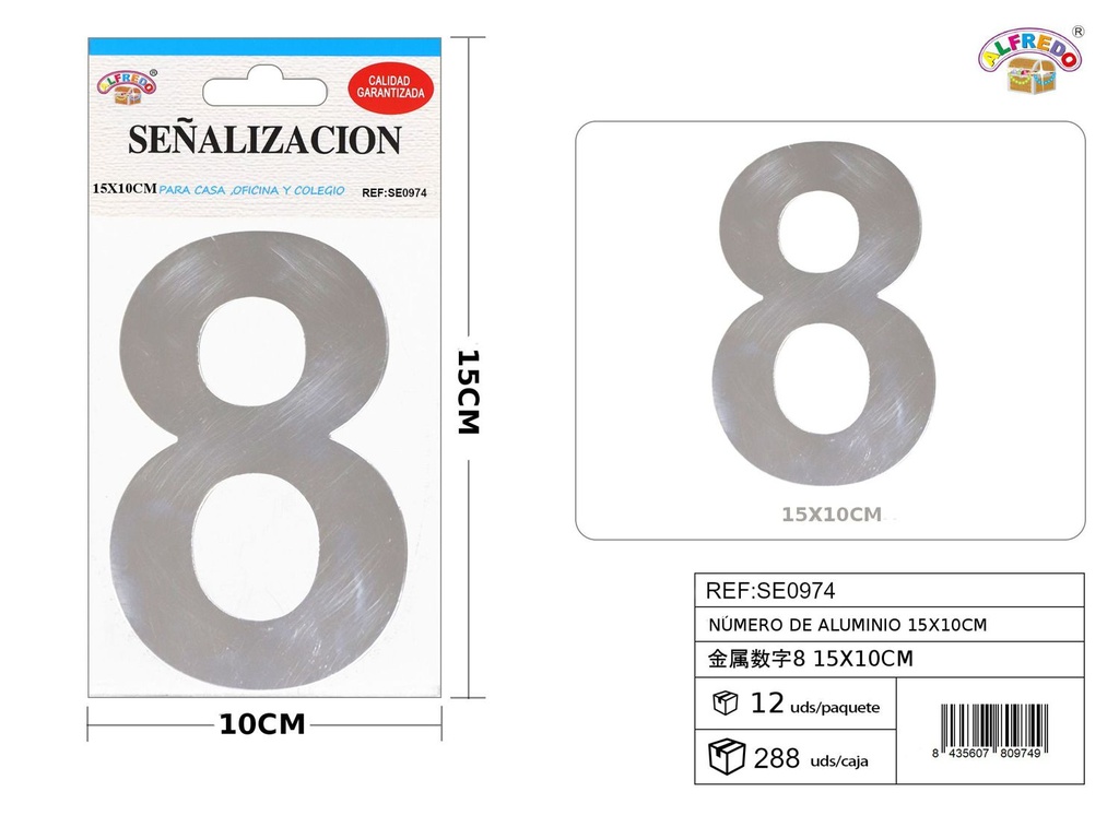 Señal de aluminio - Número 8 15x10cm - Señales metálicas