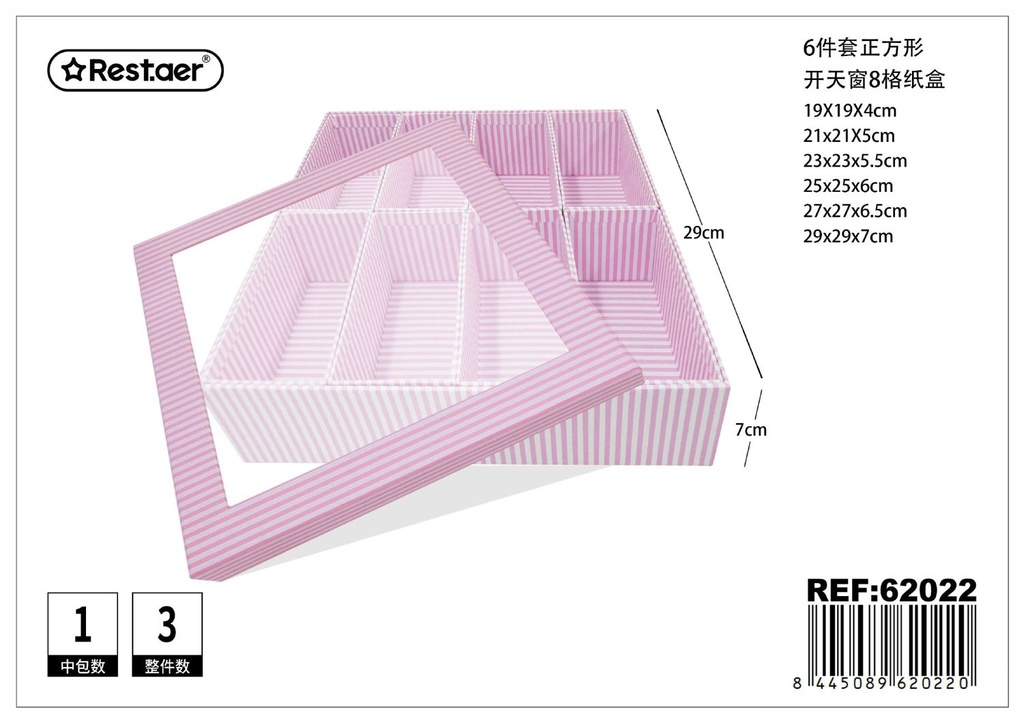 Cajas cuadradas con ventanillas 6 pcs (8 departamentos) 29x29x7cm - Artículos de regalo