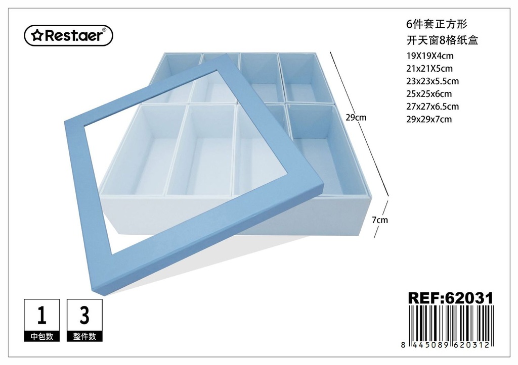 Cajas cuadradas con ventanillas 6 pcs (8 departamentos) 29x29x7cm - Artículos de regalo