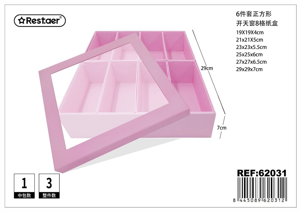Cajas cuadradas con ventanillas 6 pcs (8 departamentos) 29x29x7cm - Artículos de regalo