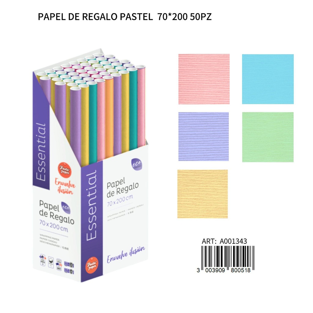 Papel de regalo esencial pastel 70x200 50pz - Papel de envoltura