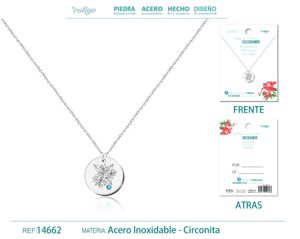 Collar de acero para el nacimiento de diciembre plateado - Joyería de cumpleaños